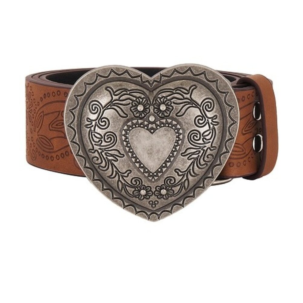 New Lovers and Friends Heart Buckle Belt in Brown Silver leather western cowboy - Picture 3 of 8